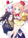  1boy 1girl atelier_(series) atelier_meruru black_hair blue_eyes carrying crown gloves long_hair merurulince_rede_arls pink_hair rufus_falken snowman violet_eyes yanagi_kefu 