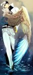  belt feathered_wings feathers full_body hand_in_pocket hat jacket jojo_no_kimyou_na_bouken kuujou_joutarou partially_submerged tsuruko_turuta turtleneck water wings 