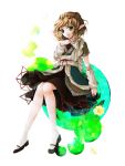  awa_toka bad_id blonde_hair flower green_eyes mary_janes mizuhashi_parsee pointy_ears rose scarf shoes short_hair sitting solo touhou 