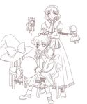  alice_margatroid brown comb doll hairdressing hat hat_removed headwear_removed hourai hourai_doll kirisame_marisa lineart lowres mikagami_hiyori mirror monochrome multiple_girls no_hat no_headwear shanghai shanghai_doll sitting sketch touhou witch_hat 