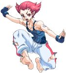  bandaid barefoot feet flat_chest gym_leader hands maru_(artist) muscle nintendo pink_hair pokemon pokemon_(game) pokemon_dppt simple_background soles solo sumomo_(pokemon) teruki toe_spread toes torn_clothes white_background 