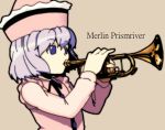  hat instrument lavender_hair merlin_prismriver purple_eyes touhou trumpet violet_eyes 