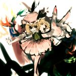  blood flandre_scarlet foreshortening grin hands hat outstretched_arm outstretched_hand reaching red_eyes smile solo suisai touhou wings 