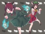  animal_ears braid cat cat_ears cat_pose cat_tail chen hat highres hitoto kaenbyou_rin multiple_girls multiple_tails paw_pose ribbon skull tail touhou twin_braids 