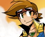   brown_hair captainosaka crossover gaogaigar goggles green_eyes jewelry necklace parody simon tengen_toppa_gurren_lagann vest  