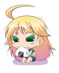  :3 ahoge blonde_hair blush chibi eating food gradient_hair green_eyes hoshii_miki idolmaster multicolored_hair onigiri 