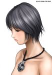  bare_shoulders black_eyes black_hair jewelry pendant ryu_(artist) short_hair solo 