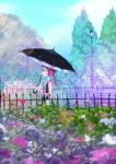  bare_shoulders flower grass highres long_hair original park pink_eyes pink_hair ponytail profile shigureteki solo umbrella 