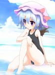  feet_in_water hands hat one-piece_swimsuit remilia_scarlet sitting soaking_feet sora_to_umi swimsuit touhou water wings 