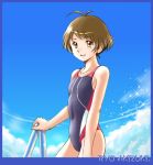 brown_eyes brown_hair competition_swimsuit ebi-rom flat_chest genderswap idolmaster idolmaster_dearly_stars idolmaster_ds one-piece_swimsuit short_hair solo swimsuit trap