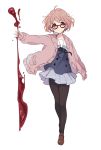  blood blue_eyes blush jacket kuriyama_mirai kyoukai_no_kanata pink_hair seifuku short_hair sword 