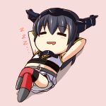  1girl ^_^ arms_holding_thighs bare_shoulders black_hair chibi closed_eyes drooling hairband kantai_collection lounging nagato_(kantai_collection) nishi_koutarou open_mouth panties pantyshot skirt sleeping smile solo underwear 