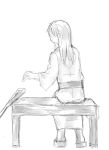  1girl bench comic crutch gentletiger geta japanese_clothes kantai_collection long_hair monochrome tagme zuikaku_(kantai_collection) 