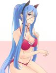  1girl animal_ears aoki_hagane_no_arpeggio bikini blue_eyes blue_hair breasts cat_ears kubo_(artist) large_breasts long_hair looking_at_viewer midriff navel paw_pose solo swimsuit takao_(aoki_hagane_no_arpeggio) 