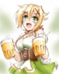  1girl akatsuki_kirika alternate_costume beer_mug dirndl german_clothes oktoberfest open_mouth senki_zesshou_symphogear solo suga_leon 