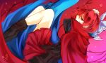  1girl bow cape fetal_position hair_bow kutsuki_kai long_sleeves red_eyes redhead sekibanki shirt skirt solo touhou 