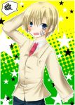  1boy bandaid blonde_hair blue_eyes clannad plaster polka_dot polka_dot_background school_uniform solo sunohara_youhei 