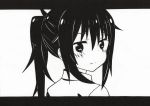  1girl from_behind greyscale himouto!_umaru-chan letterboxed long_hair looking_at_viewer looking_back monochrome motoba_kirie ponytail portrait simple_background solo white_background 