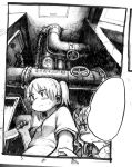  2girls from_below hade_na_kangofu highres knife monochrome multiple_girls pipes thought_bubble 