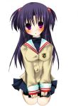  1girl clannad hair_ornament ichinose_kotomi long_hair purple_hair school_uniform solo twintails violet_eyes 