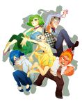 2boys 3girls anger_(inside_out) barefoot blue_eyes blue_hair disgust_(inside_out) disney fear_(inside_out) glasses green_eyes green_hair inside_out joy_(inside_out) multiple_boys multiple_girls mum_(pixiv1182764) necktie open_mouth personification pixar redhead sadness_(inside_out) short_hair smile 