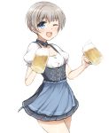  1girl alcohol beer beer_mug blue_eyes don_(29219) dress kantai_collection open_mouth short_hair silver_hair smile solo wink z1_leberecht_maass_(kantai_collection) 