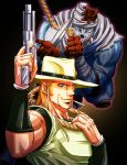  assate blade blonde_hair blue_eyes cigarette cleft_chin cowboy_hat emperor_(stand) finger_on_trigger glowing gun hanged_man_(stand) hat hol_horse jojo_no_kimyou_na_bouken noose stand_(jojo) weapon wristband 