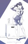  ! 1girl box clipboard daniel_macgregor epaulettes leaning_forward lips long_hair mei_ling metal_gear_(series) metal_gear_solid miniskirt monochrome necktie pencil_skirt ponytail revision salute sketch skirt solo uniform 