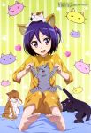  1girl absurdres animal_ears barefoot blue_hair cat feet highres joukamachi_no_dandelion megami official_art pajamas pink_eyes sakurada_shiori short_hair solo ura_ryuuta 