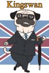  1boy dog flag_background formal glasses kingsman:_the_secret_service no_humans onikobe_rin pug solo suit umbrella union_jack 