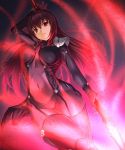  1girl bodysuit covered_navel emanon123 fate/grand_order fate_(series) gae_bolg highres long_hair pauldrons polearm red_eyes redhead scathach_(fate/grand_order) skin_tight solo spear weapon 
