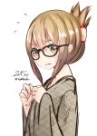  1girl brown_eyes brown_hair folded_ponytail glasses inazuma_(kantai_collection) japanese_clothes kantai_collection nekobaka open_mouth short_hair solo 