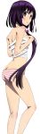  1girl ass breasts brown_hair extraction from_behind highres long_hair looking_at_viewer panties purple_hair sarashi sideboob solo striped striped_panties tokyo_ravens transparent_background tsuchimikado_natsume underwear 
