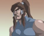  1girl bare_shoulders brown_hair commentary high_ponytail hokuto_no_ken korra legend_of_korra parody solo style_parody upper_body william_ruzicka 