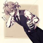  1boy blush butler deere_(fire_emblem_if) fire_emblem fire_emblem_if glasses grey_hair low_ponytail necktie shuri_yasuyuki solo vest 