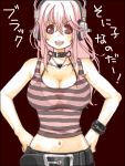  1girl blush bra breasts cleavage headphones large_breasts long_hair looking_at_viewer navel nitroplus open_mouth pink_eyes pink_hair see-through smile solo super_sonico underwear warai 