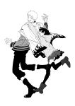  1boy 1girl bandaged_arm blue_eyes cape coco_(pixiv1133712) father_and_daughter highres monochrome naruto short_hair thigh-highs uzumaki_himawari uzumaki_naruto 