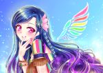  aikatsu! blue_hair blush bracelet braid dress flower kazesawa_sora long_hair mole multicolored_hair red_eyes violet_hair wings 