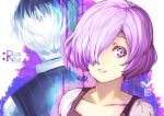  1boy 1girl hair_over_one_eye hiroki_(hirokiart) kirishima_touka purple_hair sasaki_haise short_hair signature tokyo_ghoul tokyo_ghoul:re violet_eyes white_hair 