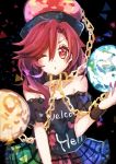  1girl bare_shoulders blush chain collar earth hecatia_lapislazuli highres moon one_eye_closed raised_eyebrow red_eyes redhead solo suzuka_sario touhou 