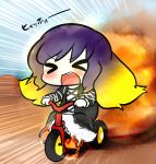  &gt;:d &gt;_&lt; :d blonde_hair chibi closed_eyes explosion gradient_hair hijiri_byakuren inunoko. long_hair multicolored_hair open_mouth purple_hair smile touhou tricycle 