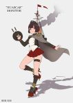  1girl bob_cut brown_hair cape doctorzexxck garrison_cap hat highres ironclad_huascar kantai_collection machinery original peru red_eyes short_hair skirt smile solo turret uniform 