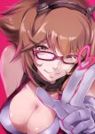 1girl bespectacled glasses kantai_collection mutsu_(kantai_collection) parted_lips pink-framed_glasses pokimari solo 