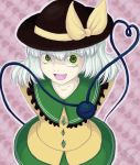  1girl green_eyes hat hat_ribbon heart komeiji_koishi open_mouth ribbon short_hair smile solo third_eye touhou zygol 