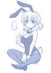  ... 1girl breasts bunnysuit hidamari_sketch miyako monochrome quro_(black_river) simple_background solo thigh-highs white_background 