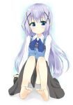  1girl :&lt; absurdres barefoot blue_eyes blue_hair blush borumete feet gochuumon_wa_usagi_desu_ka? hair_ornament hairclip highres kafuu_chino legs long_hair shirt sitting skirt solo toes very_long_hair vest 