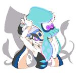  +_+ 1girl aori_(splatoon) commentary_request earrings food food_on_head gloves inkling jewelry object_on_head splatoon squid tentacle_hair upper_body violet_eyes 