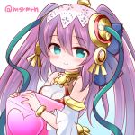  1girl aqua_eyes blush character_request detached_sleeves gradient gradient_background heart lakshmi_(p&amp;d) lavender_hair long_hair marshmallow_mille puzzle_&amp;_dragons smile solo twitter_username 