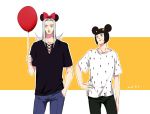  2boys balloon black_hair black_lipstick bruno_bucciarati casual grey_hair jojo_no_kimyou_na_bouken leone_abbachio lipstick makeup mickey_mouse_ears multiple_boys rena_(renasight) 