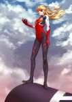  1girl absurdres bangs blonde_hair blue_eyes bodysuit clouds evangelion:_3.0_you_can_(not)_redo eyepatch floating_hair full_body gloves hair_ornament highres holding long_hair looking_to_the_side neon_genesis_evangelion outdoors pilot_suit plugsuit rebuild_of_evangelion reisun001 shikinami_asuka_langley sky small_breasts solo souryuu_asuka_langley standing turtleneck two_side_up 